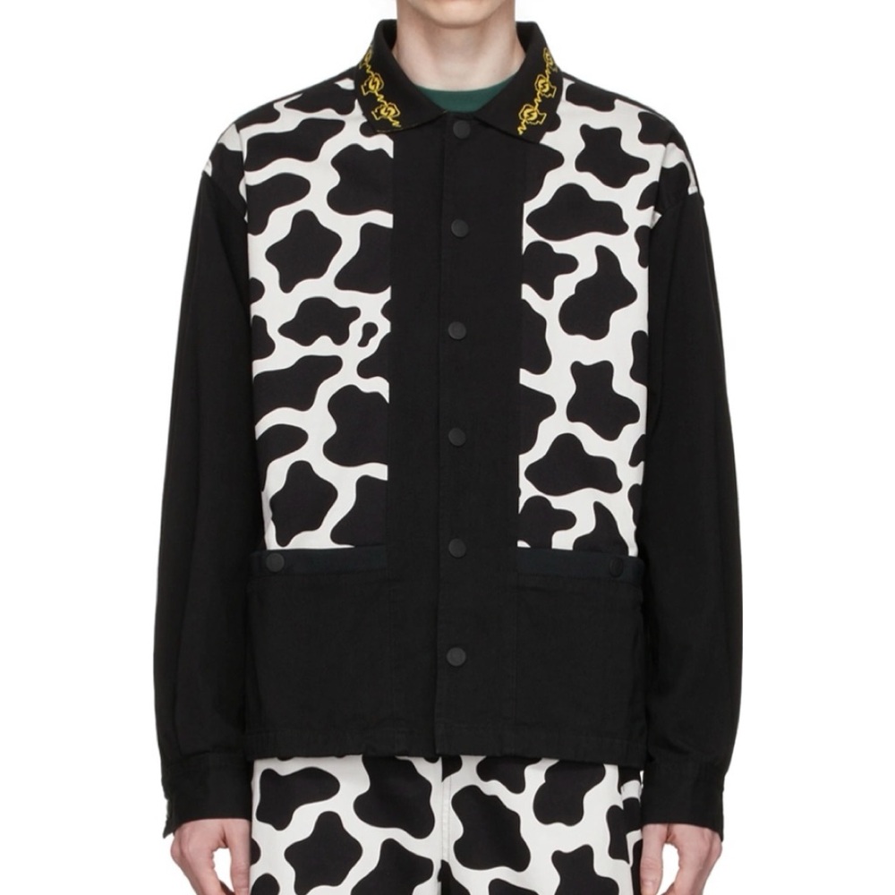 BRAIN DEAD • Black/White Cow Cabana Shirt, L